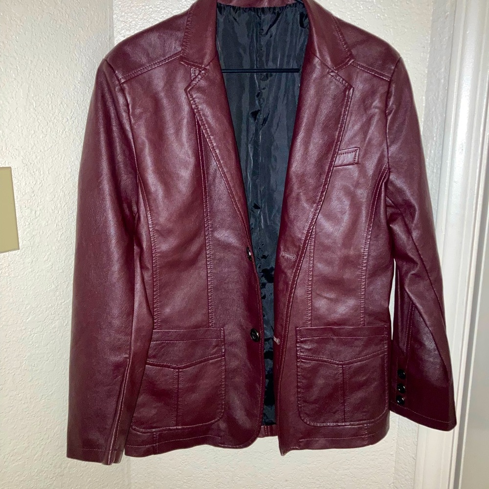 Darkish Red Maroon Mens Leather Jacket Medium